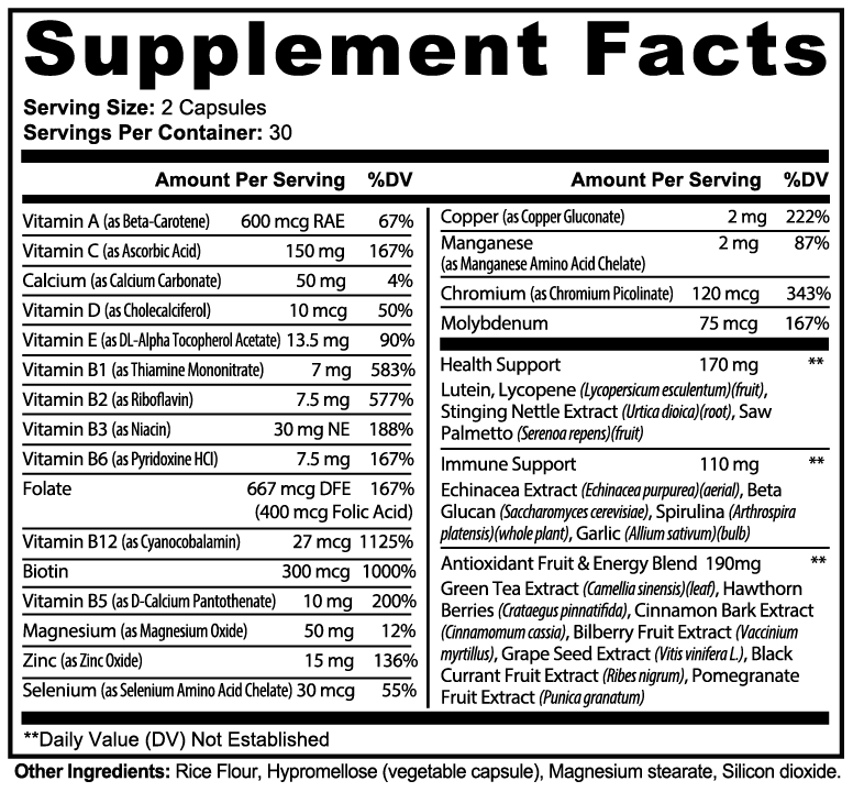Complete Multivitamin Immunity Boost 60 Count Daily Health Supplement
