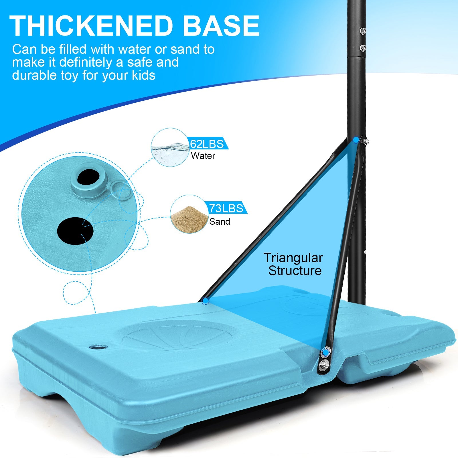 Portable Basketball Goal System Adjustable Height Wheels Stable Base Hoop