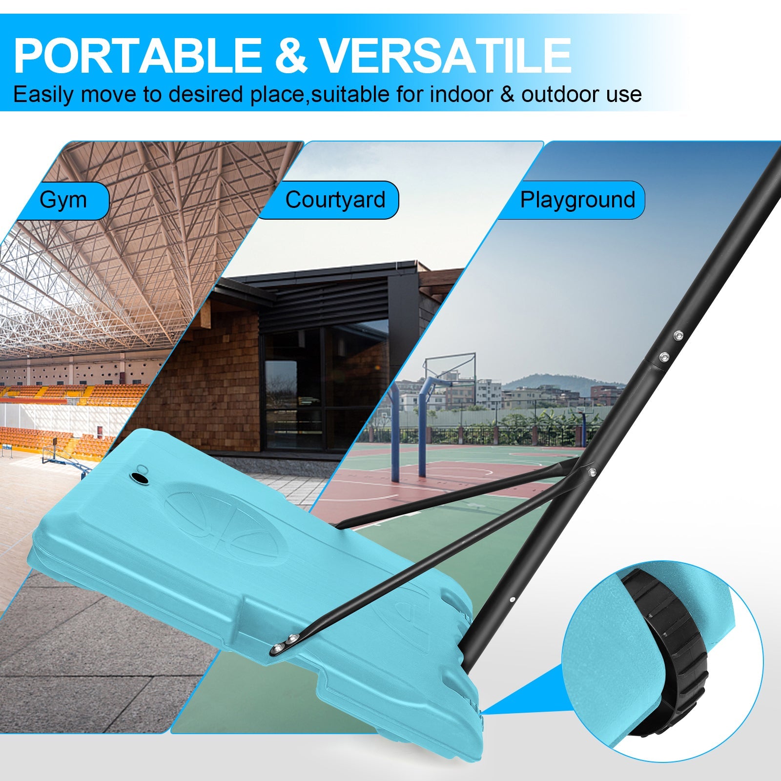 Portable Basketball Goal System Adjustable Height Wheels Stable Base Hoop