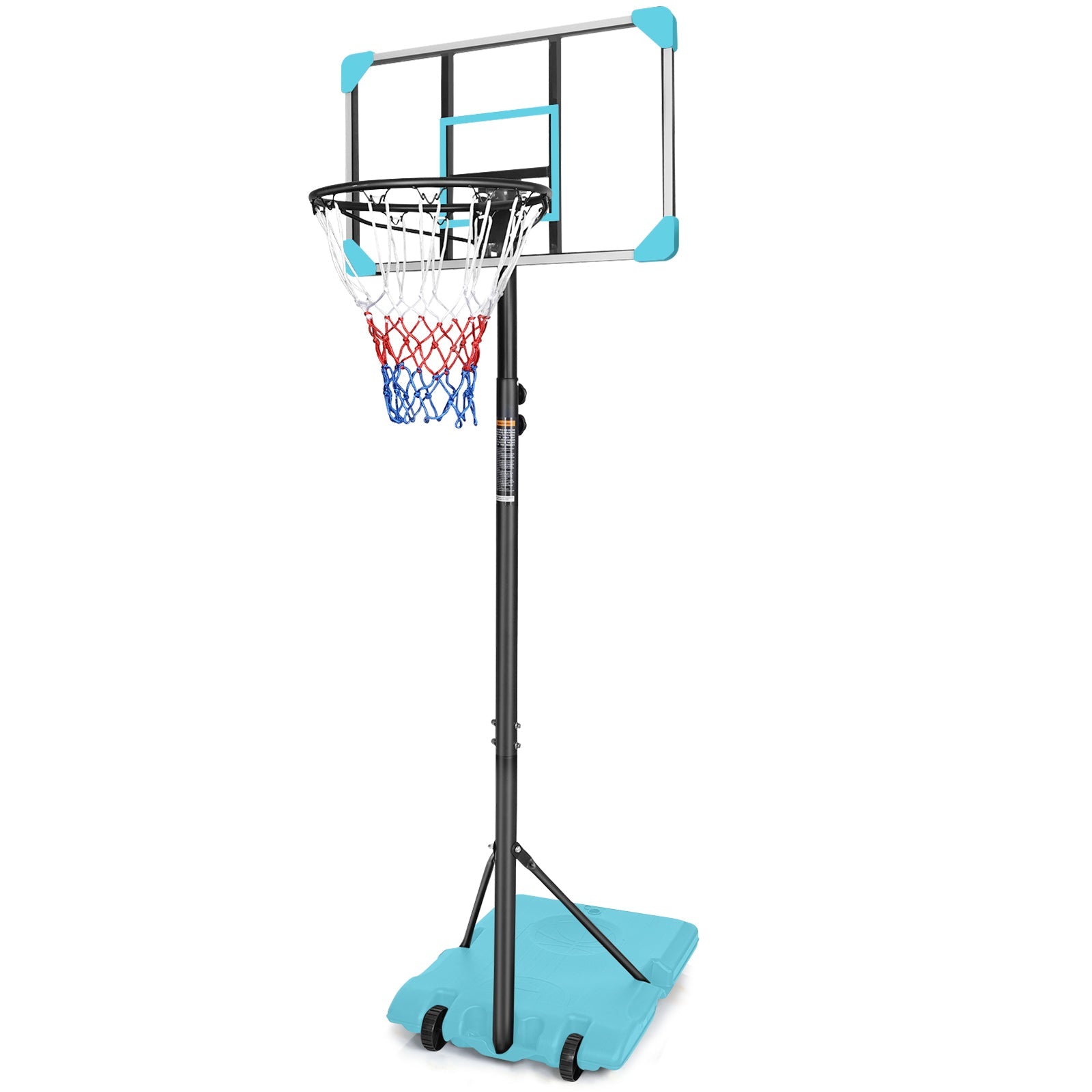 Portable Basketball Goal System Adjustable Height Wheels Stable Base Hoop