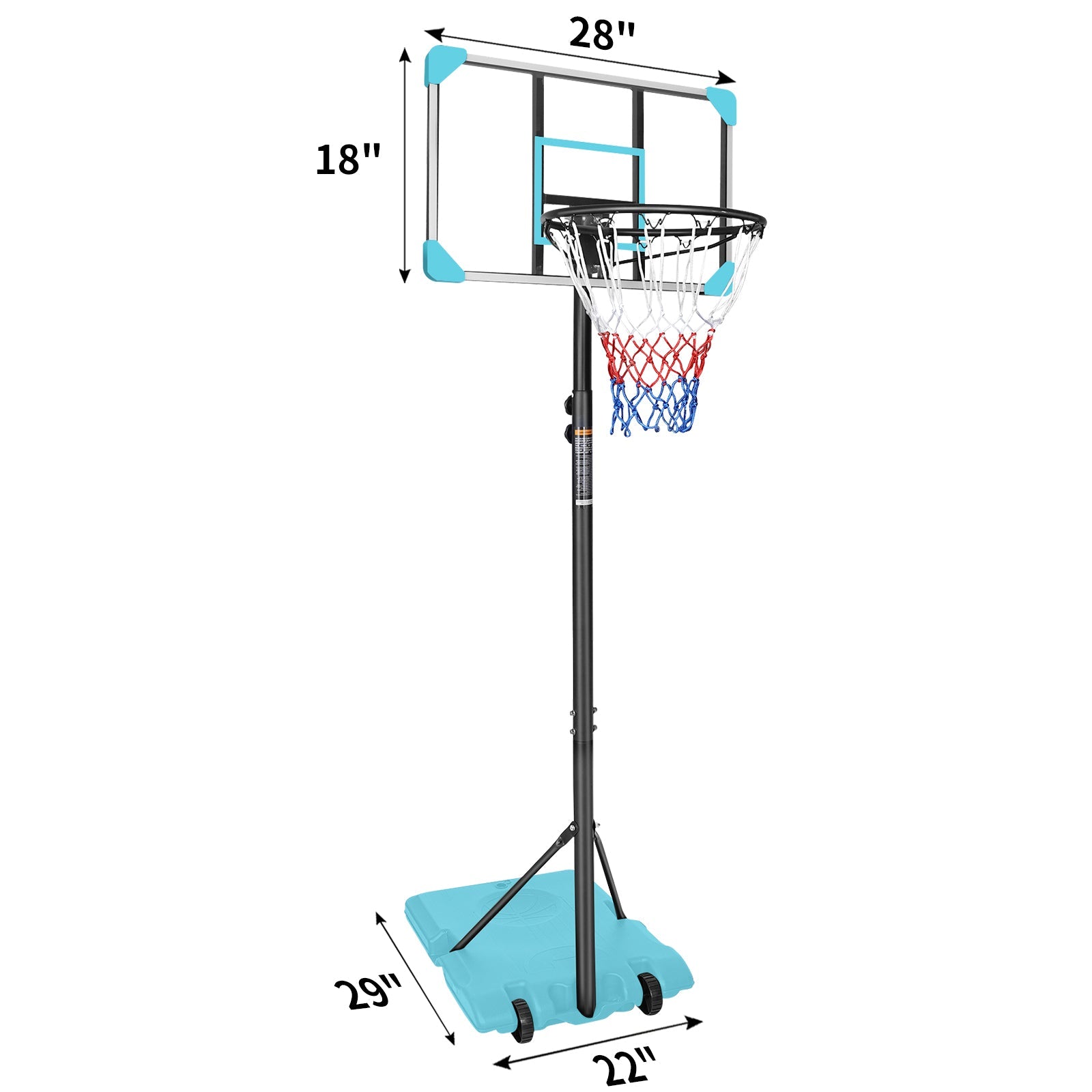 Portable Basketball Goal System Adjustable Height Wheels Stable Base Hoop