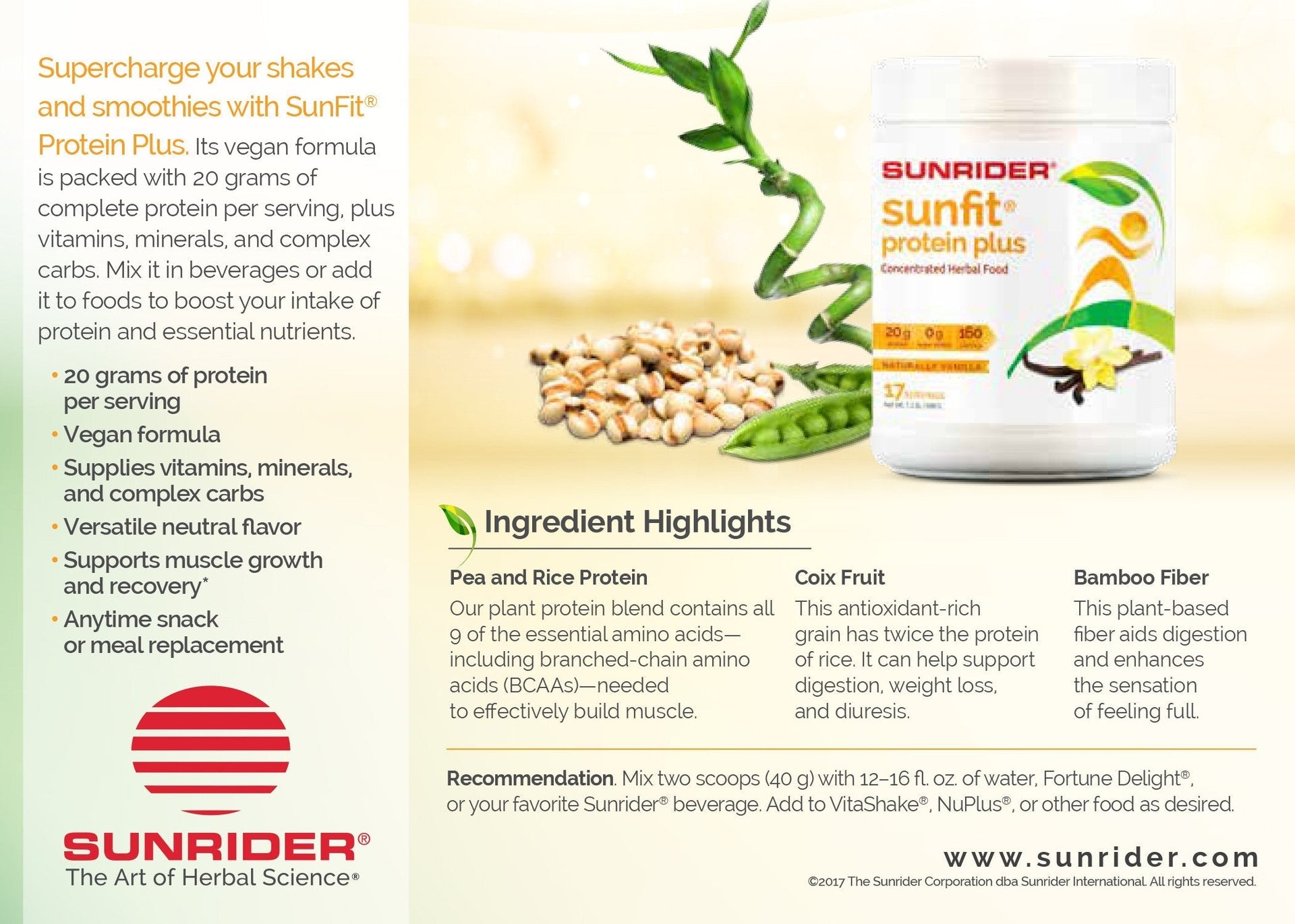 Protein Plus Sunrider Unique Protein Powder Nutrition Drink Mix