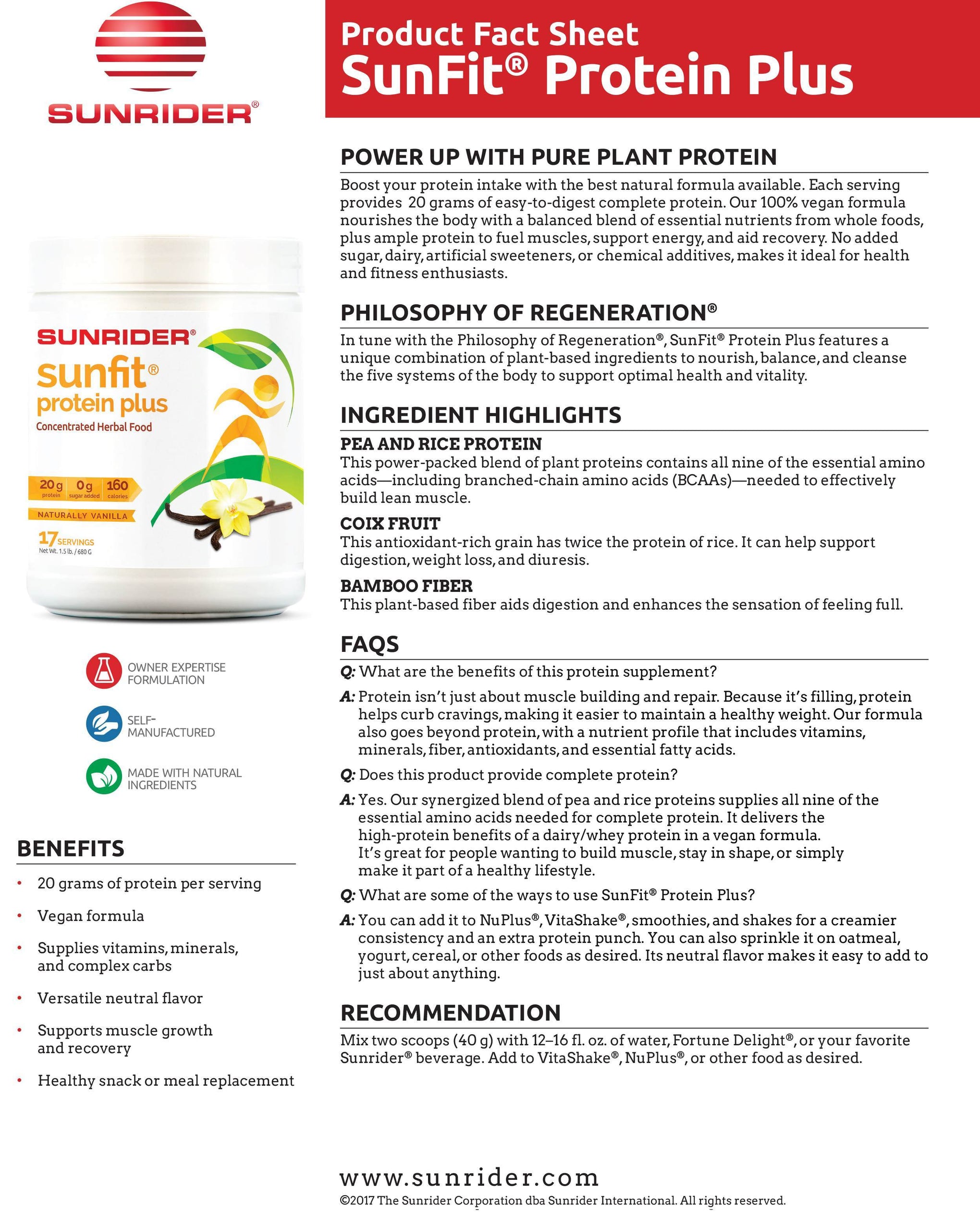 Protein Plus Sunrider Unique Protein Powder Nutrition Drink Mix