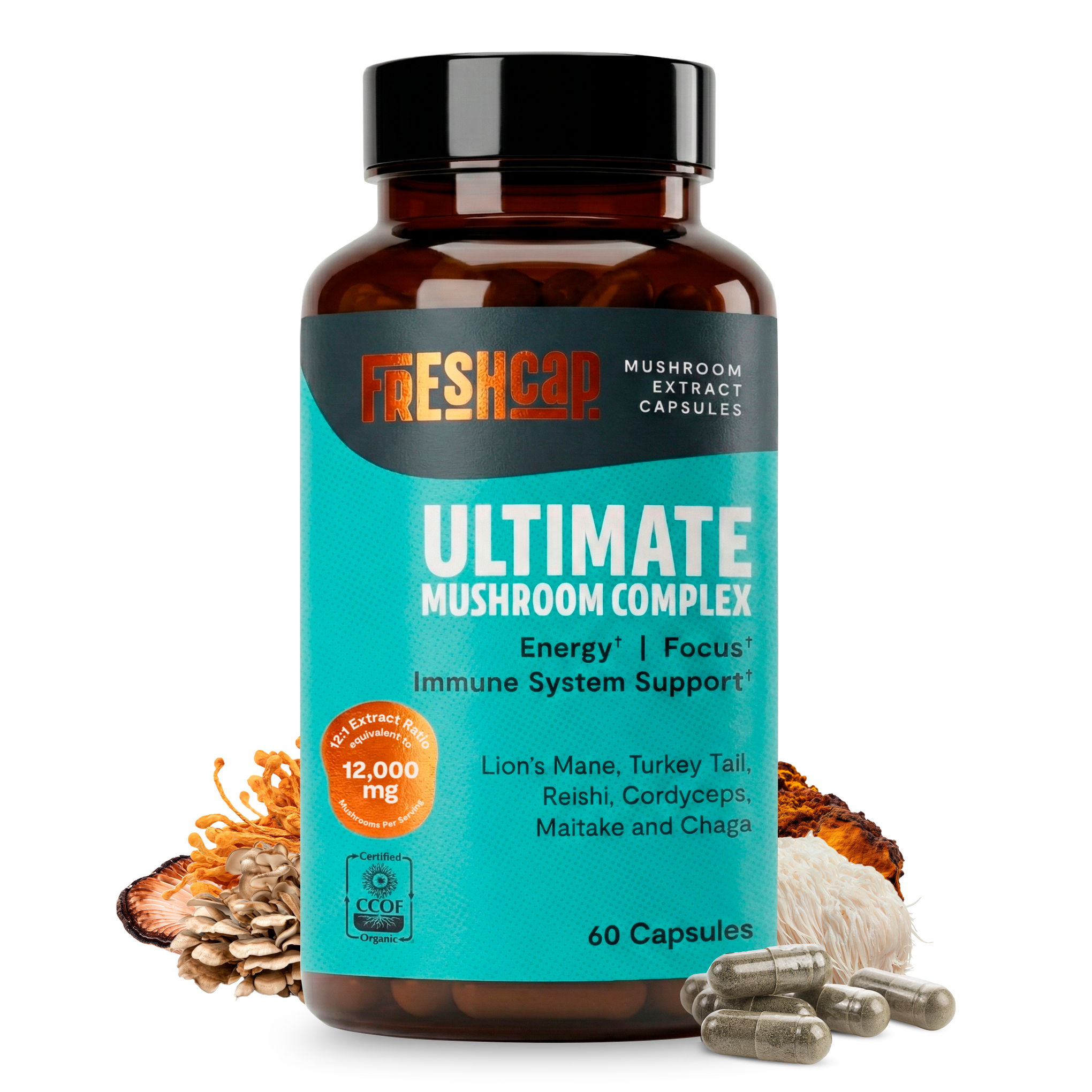 Organic Mushroom Complex Supplement Capsules